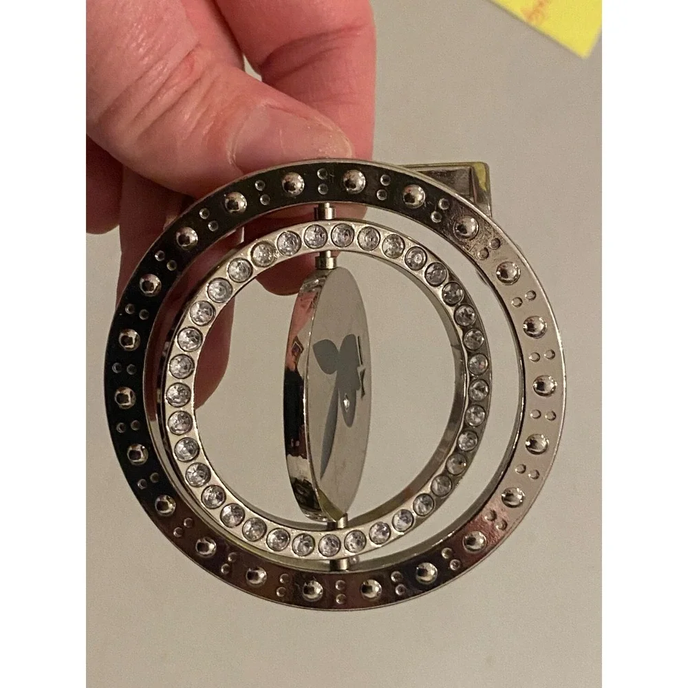 Playboy Spinning Belt Buckle Rhinestone‎ Rare Silver Tone